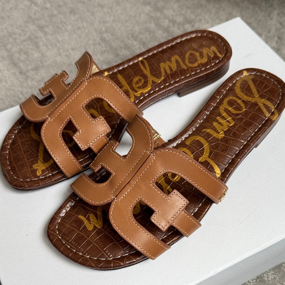 Sam Edelman Bay slide sandals, cognac, size 8.5 wide